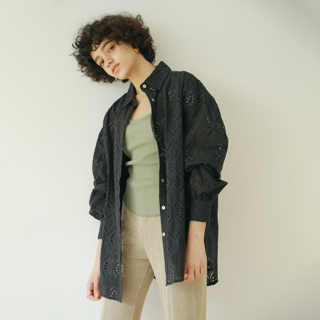 Sea Room Lynn ランダムリブ ボーダー白カーディガン襟付き